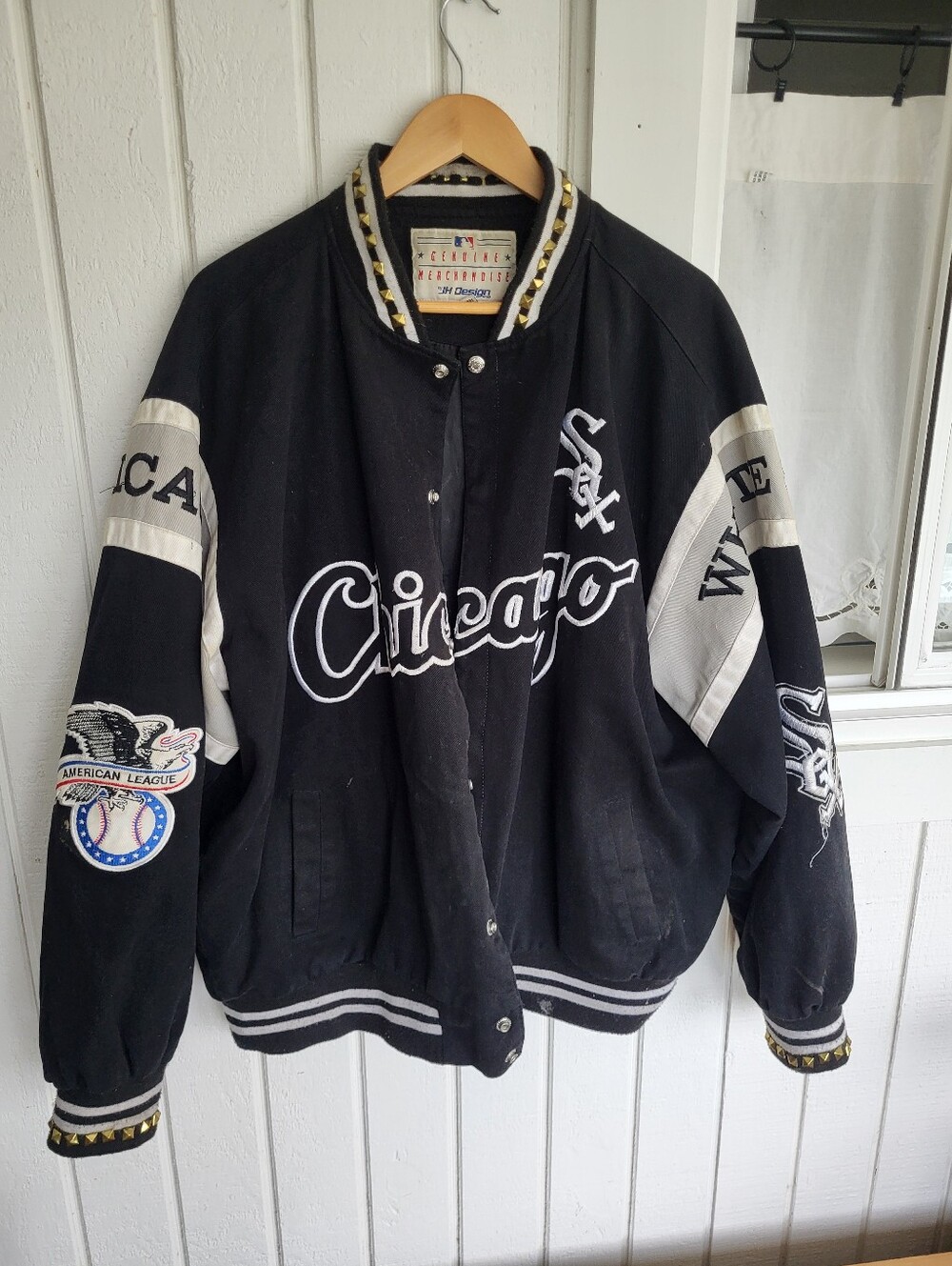 Vintage MLB Jeff Hamilton Chicago White Sox Jacket Studded Collar Sleeves 3XL